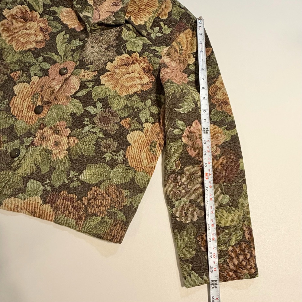 VINTAGE tapestry cottage flower garden blazer woven jacket Victorian English 90s - Picture 11 of 11